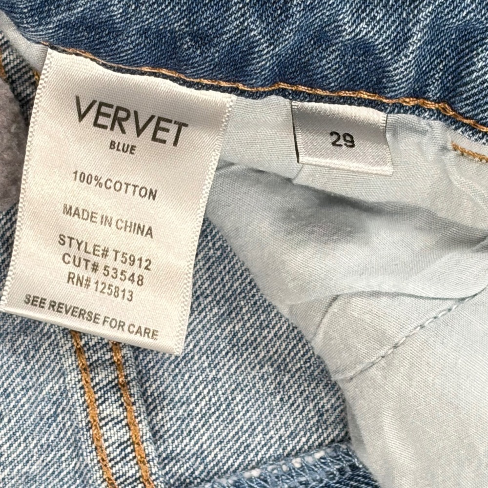 Vervet Blue High Rise Straight Leg Jeans Light Wash Raw Hem Seam Back T5912 29 - Picture 7 of 9
